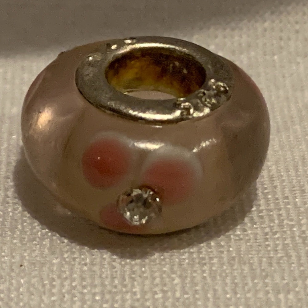 NWOT Pink Glass Charm with Crystals 925 Silver